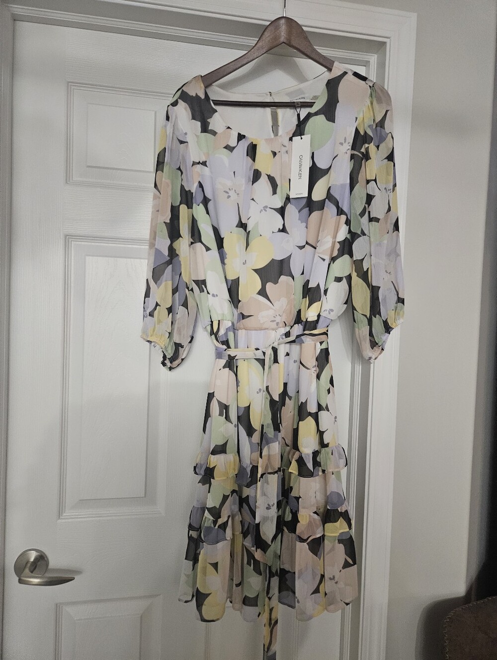 Floral Tiered Chiffon Dress - Pastel Multicolor
